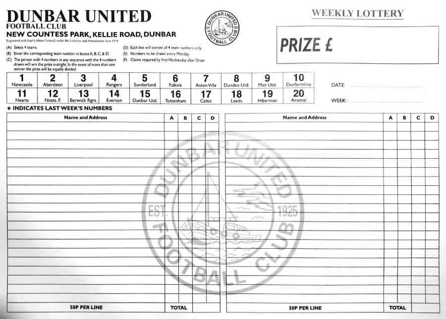 Dunbar United Lottery Ticket